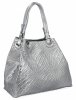 Stylowa Torebka Skórzana Shopper Bag Srebrna